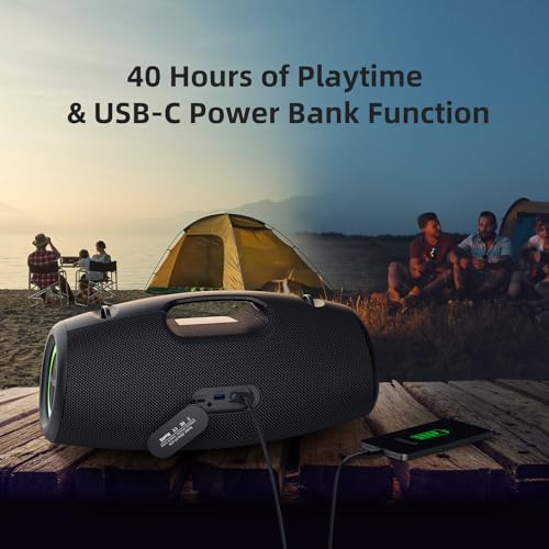 ZEALOT S78 Bluetooth Speaker, 120W Loud Bluetooth Box with Bass, IPX6 Waterproof, BoomBox with Light, Power Bank, Bluetooth 5.2, Outdoor Speaker,Large Speaker for Camping, Beach, Pool