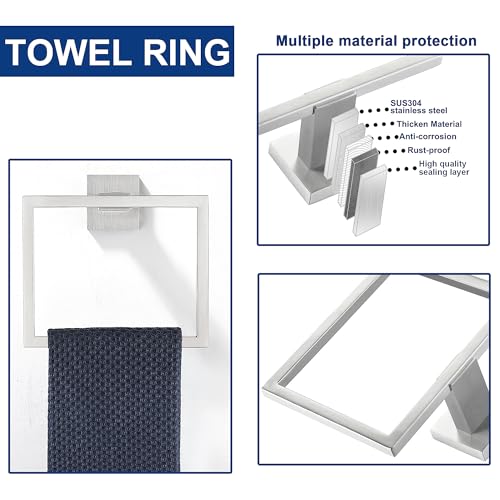 Delarkusi 5 Pieces Bathroom Hardware Accessories Set Brushed Nickel, Bathroom Towel Rack Set SUS304 Stainless Steel, Square Bath Towel bar Set Heavy Duty, Wall Mounted