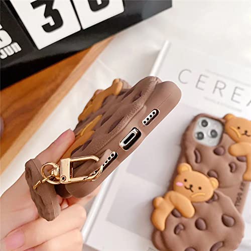 Yatchen for iPhone 13 Case Cookie Bear Kawaii Phone Cases,Cute iPhone 13 Case with Strap Lanyard Keychain 3D Cartoon Bear Soft Silicone Protective Case Funny for iPhone 13 Women Girls