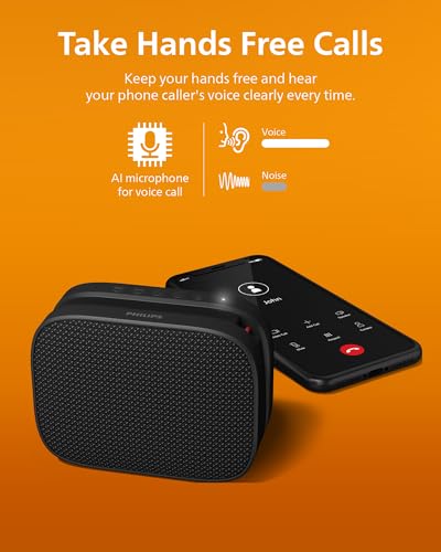PHILIPS S1509 Portable Bluetooth Speaker,Wireless Speakers with Extra Bass,Quality Sound,12 H Battery,TWS Pairing,Support Stereo Sound,Bluetooth 5.3,IPX7 Waterproof,for Indoor & Outdoor,Small,Black