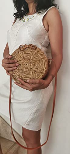 Ayra ethnic rattan cane sling bag with leather strap