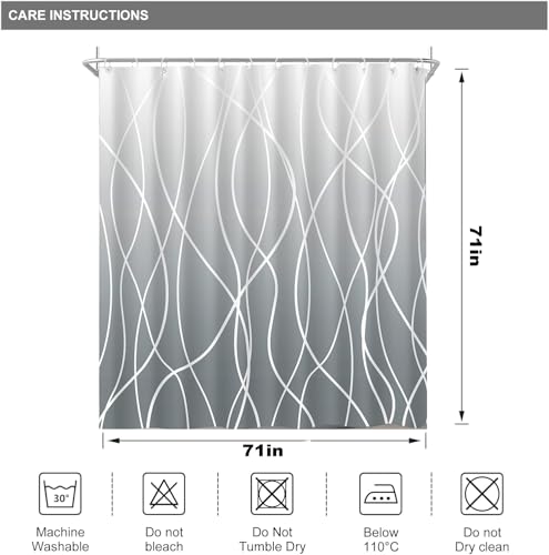 ALANX Shower Curtain for Bathroom Gradient Stripe Shower Curtain Liner Spa Hotel Shower Showroom bathtubs 71x71 Inch Inner Curtain with Hooks Water Repellent (Grey, 71x71Inch/180x180cm)