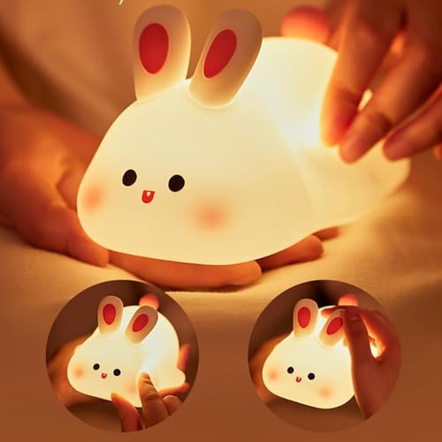 LUYAO Big Face Rabbit Light, 2024 New Cute Silicone USB Rechargeable Night Lamp, 3 Modes Adjustable Brightness Rabbit Silicone Light for Kids Gift