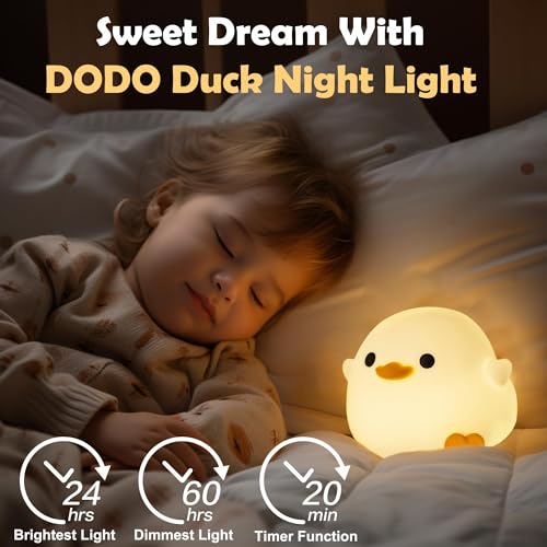 KOWVOWZ Duck Night Light, Dimmable DoDo Duck Lamp, Cute Duck Silicone lamp Touch Control USB Rechargeable for Kids Room Creative Decor Gift