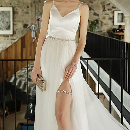Bethynas Wedding Bridal Garter Diamond-Cut Thigh Chain Gemstone Cluster Leg Chain Stretchy Thigh Belt for Women Girls