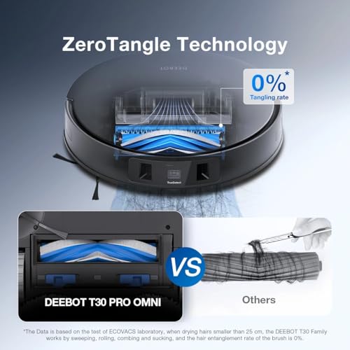 ECOVACS DEEBOT T30 Pro Omni Robot Vacuum Cleaner with Mop function Hot Water, 11000Pa Powerful Suction, TruEdge Adaptive Mopping, Zero Tangle, TrueDetect 3D 3.0, Black