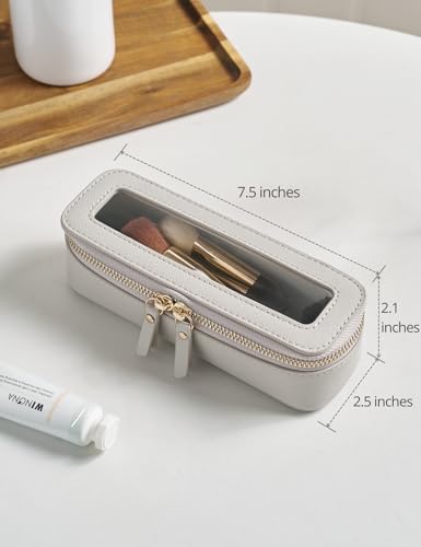 Small Cosmetic Bag for Purse Mini Makeup Bag for School Cute Clear Make Up Pouch for Travel Tiny Leather White Make Up Organizer Case for Backpack Toiletry Bag Waterproof Square Pouch with Zipper