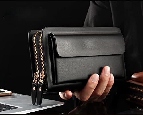 ELECDON Men's Leather Clutch Bag with Large Capacity (Black)