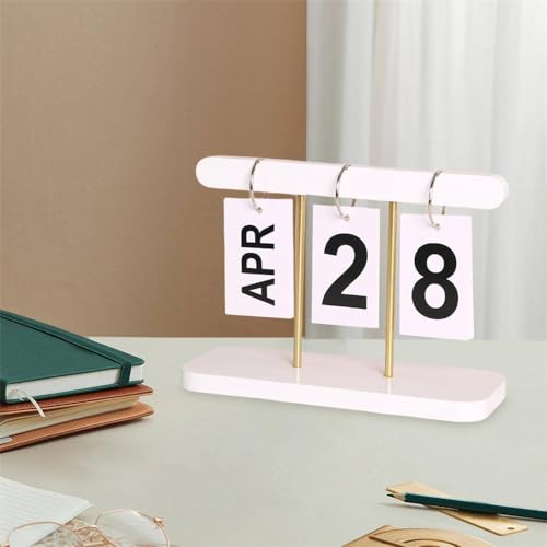 Azonee Flip Calendar For Desk, Wooden Perpetual Calendar With Large Display Daily Wooden Desk Calendar for Office, Home, Classroom, Reusable Office Desk Decor Desk Accessories (White)