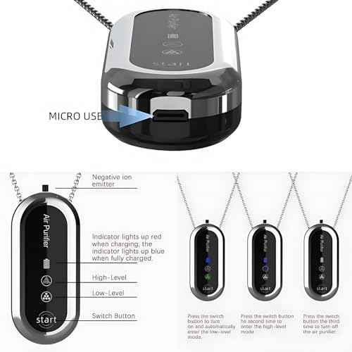 Wearable Personal Air Purifier, Portable Mini Air Ionizer for Clean Air Around the Body, Helps Remove Smoke, Odors, and Pollutants, Ideal for Travel, Sports, Outdoor Activities, and Home Use