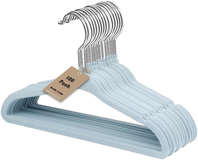 Red Dot Gift® 50 Pack Baby Velvet Hangers 11Inch/28cm - Nursery Clothes Hangers Non Slip Toddler Hangers, 360 Chrome Swivel Hook (White, 50)