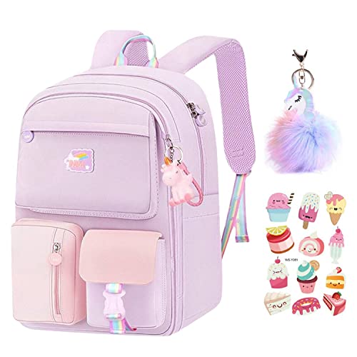 Kids Backpack Little Girls Cute Personalized Book Bags for Elementary School Lightweight Resistant Big Travel Daypack with Free Unicorn Keychain