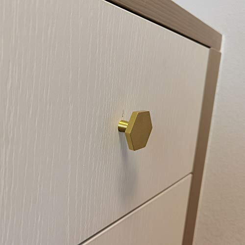 Tokatuker 6-Pack 30mm(1.2") Solid Brass Knob Simple Chamfered Hexagon Kitchen or Furniture Cabinet Hardware Drawer Handle Knob, Brushed Brass (1.2" Hexagon)