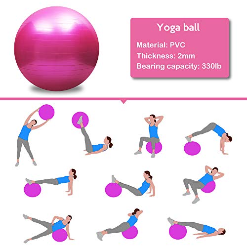 Explopur Exercise Ball Anti Burst(Multiple Sizes) For Fitness - Stability, Balance & Yoga - Workout Guide & Pilates Barre Physical Fitness Exercise Ball-Pink