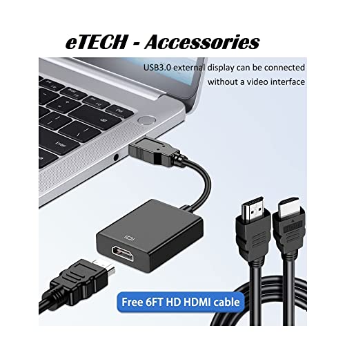 eTECH USB to HDMI Adapter, USB 3.0 to HDMI 1080P Video Audio Converter With 6 FT HDMI Cable Connect PC, Laptop to Monitor, Support (Windows/XP 7/8/8.1/10) - Black