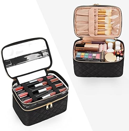 OCHEAL Makeup Bag, Portable Cosmetic Bag, Large Capacity Travel Makeup Case Organizer, Black Makeup Bags For Women Toiletry Bag for Girls Traveling With Handle and Divider