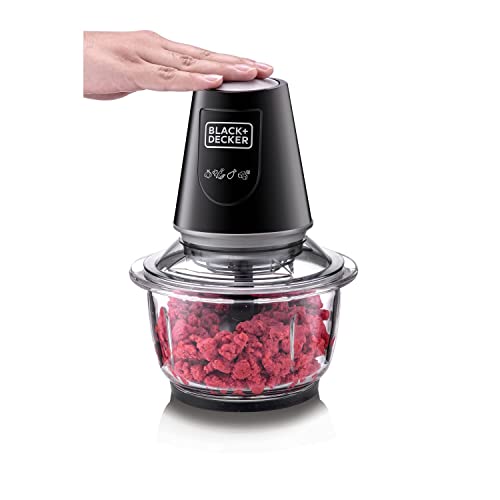 BLACK+DECKER Multi-Function Glass Chopper & Mincer, 400W, XXL 1.2L Bowl, 4-Blade System, Pulse Speed for Precision, Ice Crushing, Compact Sleek Black Design, Easy to Clean, Black - GC400-B5