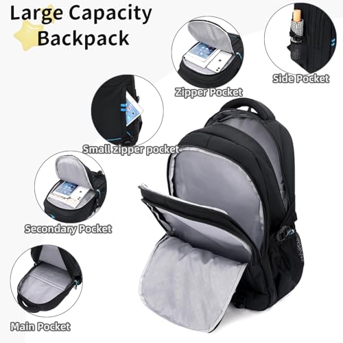 Sopnorm Rolling Backpack for Boys Elementary School Bag with Wheels Travel Trolley Bag 2 wheels and 6 wheels, Black/Blue 6 Wheels, 6 wheels
