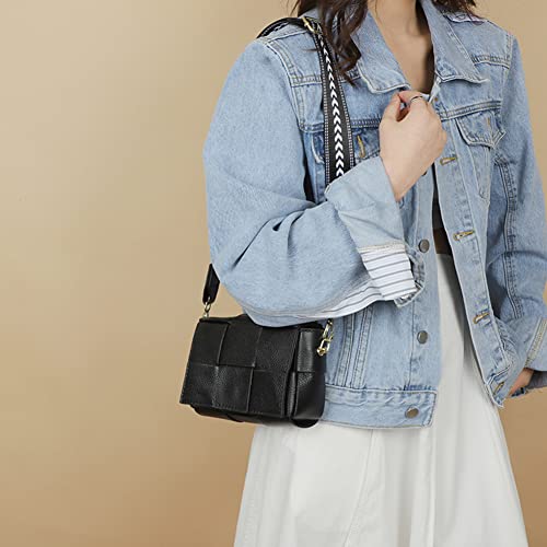 Efilra Crossbody Bag for Women, Small Leather Camera Purse Thick Strap Cross-body Bags, Triple Zip Shoulder Bag with Guitar Strap, 1-black, Camera Crossbody Bag