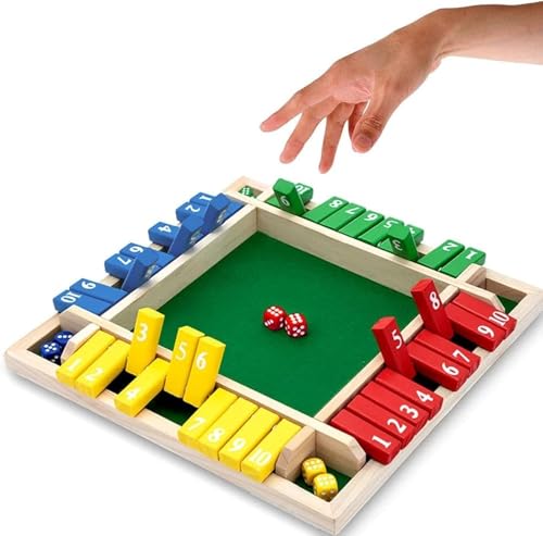 Shut The Box Dice Game,2-4 Player Family Wooden Board Table Math Games for Adults and Kids, 8 Dices Classics Family Game Tabletop Version Games for Classroom,Home,Party or Pub