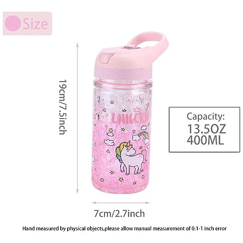 X Spring Water Bottle for Kids - Pink Unicorn Design With Straw and Safety Lock, 400ML Capacity for School Girls