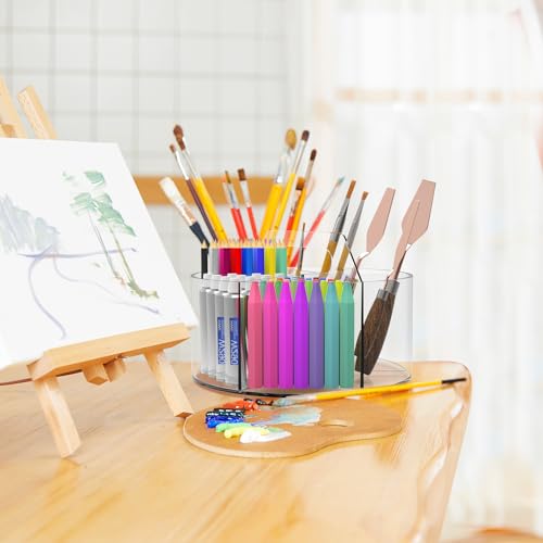 Absonic Acrylic Pen Holder Pencil Organizer, 360-Degree Rotating Pencil Holder, Crayon Organizer for Kids Marker Holder Caddy Organizer for Desk, Kids Desk Organizer for Office Home School Art Supply