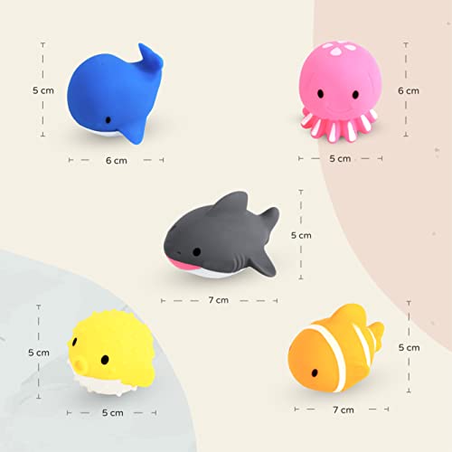 The Moon Brand Baby Sea Life Toys � 6Pcs Bath Fish Toys for Toddlers � Soft Baby Pool Accessories � Assorted Squeezable & Floating Aquatic Character Water Toys -Multi Color