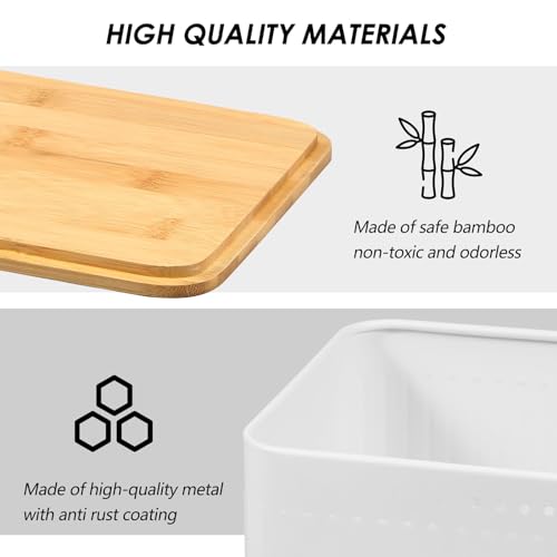 NALACAL Modern Metal Bread Box with Bamboo Lid, Bread Storage Container, 13×7×5.3 Inch Bread Storage Container for Kitchen Counter, Bread Keeper for Homemade Bread, Bagel, Muffins, Rolls