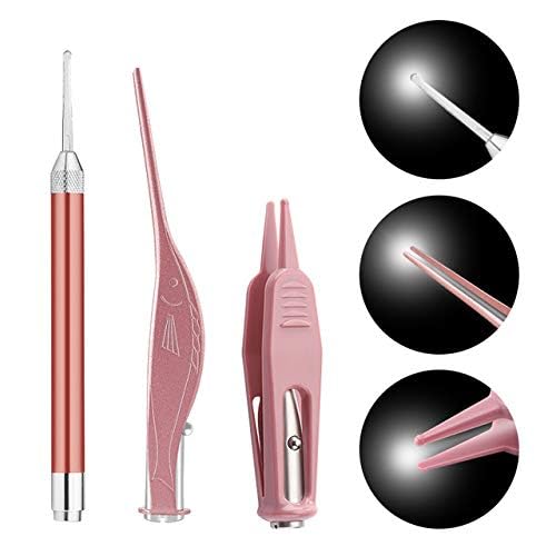 Ear Wax Removal Tools, Ear Pick Cleaner Kit with LED Light, Storage Box, Earwax Spoon Digger/Tweezers & Nose Cleaning Tweezers Clip, Ear Nose Health Care Cleaning Tools for Baby Kids Children Adults