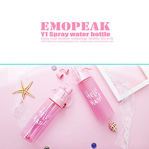 Emopeak 580ML Misting Water Bottle, 20OZ Sports Water Bottle with Spray Mist for Outdoor Hydration, BPA-Free Mist Water Bottle (Pink Frosted, 580ml/20oz)