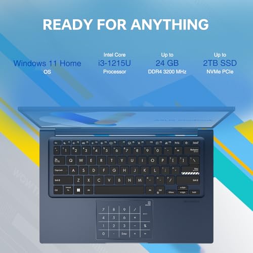 ASUS Vivobook 14 X1404ZA Slim Laptop With 14-Inch FHD Display, Core i3-1215U Processor,8GB RAM,128GB SSD,Intel Iris Xe Graphics,Windows 11 Home,Blue
