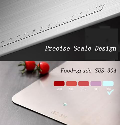 Stainless Steel Cutting Board, Titanium Chopping Boards for Kitchen, SUS 304 Large Chopper for Meat, Dishwasher Safe, with Handle & Scale, Easy Clean, ?????? ???? ?????, Solid Cookware, (36*25*0.2 cm)