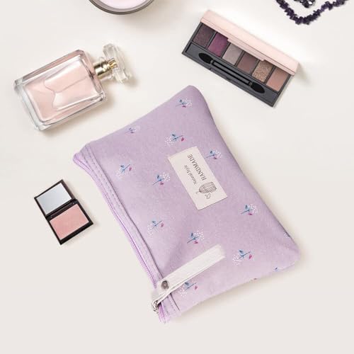 BIGTHREE Make Up Bag, 4 Pcs Canvas Portable Makeup Bag, Multi-Functional Small Cosmetic Bag, Handbag Pouch Toiletry Organizer Storage Beauty Makeup Travel Accessory for Women Girls Vacation Travel