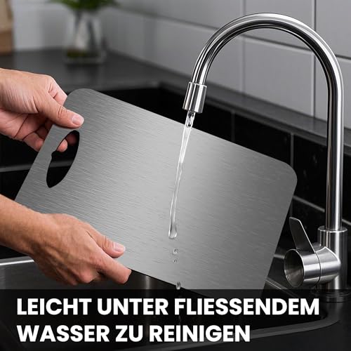 BEHE Stainless Steel Chopping Board, Made in Germany, Hygienic Chopping Board, Cutting Board, Non-Slip for the Kitchen, Food-Safe, Antibacterial and BPA Free (Set of 1 without Handle)