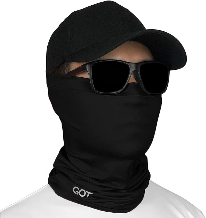 GOT Sports UPF 50+ Fishing Neck Gaiter - UV Face Mask Sun Protection for Men & Women - Camo SPF Face Cover Gator - Midnight Black