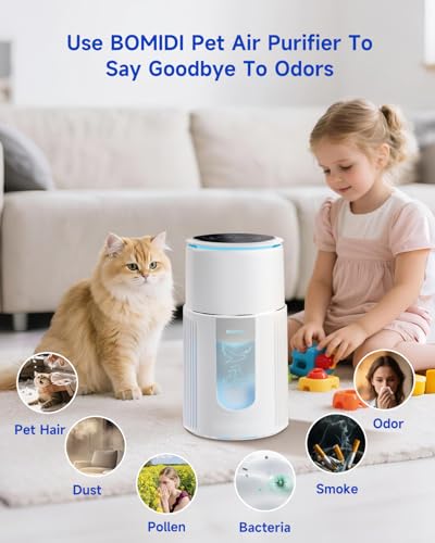 BOMIDI Pet Air Purifier for Hair, Odor & Dander Removal, H13 HEPA Filter, 450m³/h High Airflow, WiFi APP Control, 4 Timer Settings, Pet-Safe Design for Home 87㎡