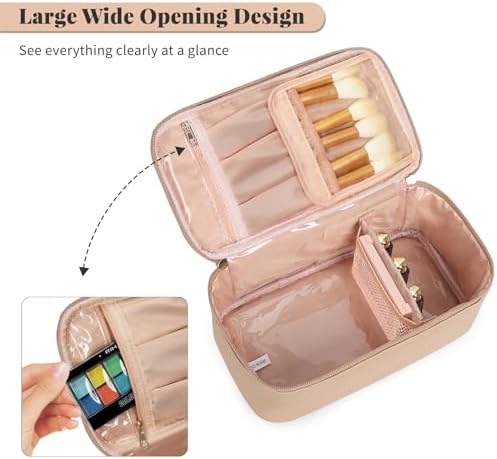 OCHEAL Makeup Bag, Portable Cosmetic Bag, Large Capacity Travel Makeup Case Organizer, Black Makeup Bags For Women Toiletry Bag for Girls Traveling With Handle and Divider