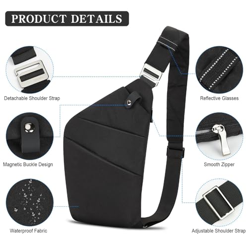 PINKE Anti-theft Chest Bag Men Women, Multi Pockets Slim Sling Bag Travel Crossbody Bag, Lightweight Shoulder Bag Personal Flex Bag for Work & Outdoor With Passport Card Holder