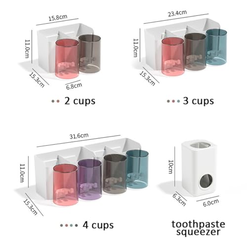 ECVV 2 Cups Wall Mounted Toothbrush Holder Set, Bathroom Toothbrush Holder with 2 Classification Storage Compartments -Automatic Toothpaste Squeezer Storage Rack Bathroom Accessories Set