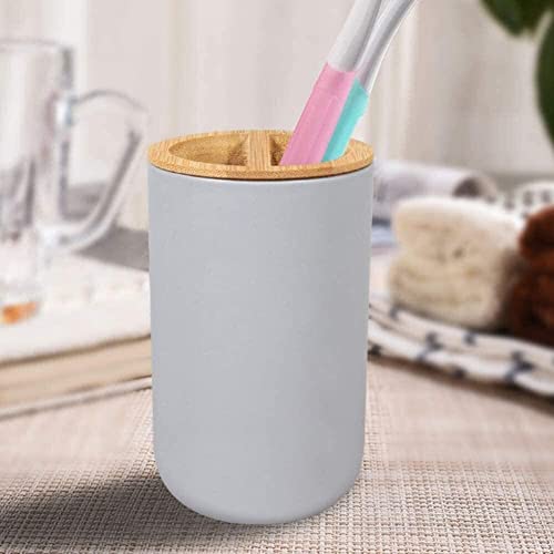 Bamboo Wooden Bathroom Accessories Set, 6 Pcs Set Toilet Brush, Soap Dispenser, Waste Bin, Toothbrush Holder, Soap Dish Cup Set Can Be Used Repeatedly