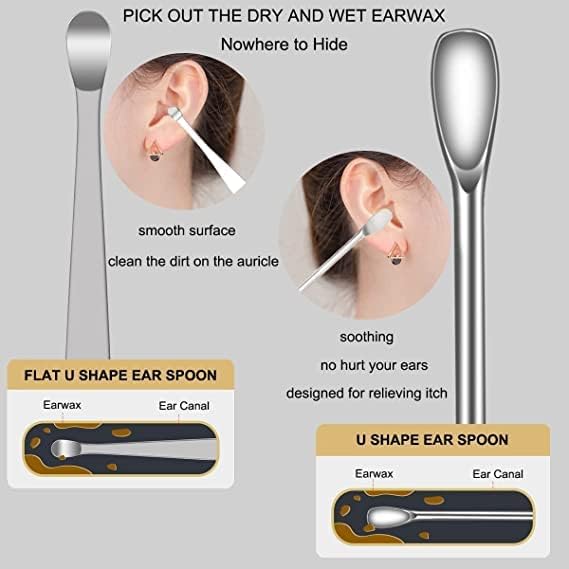 6-in-1 Earwax Removal Kit, Ear Pick Ear Cleansing Tool Set, Stainless Steel Ear Curette Spiral Ear Wax Remover Tool with Storage Bag for Travelling