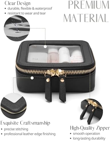 Small Cosmetic Bag for Purse Mini Makeup Bag for School Cute Clear Make Up Pouch for Travel Tiny Leather White Make Up Organizer Case for Backpack Toiletry Bag Waterproof Square Pouch with Zipper