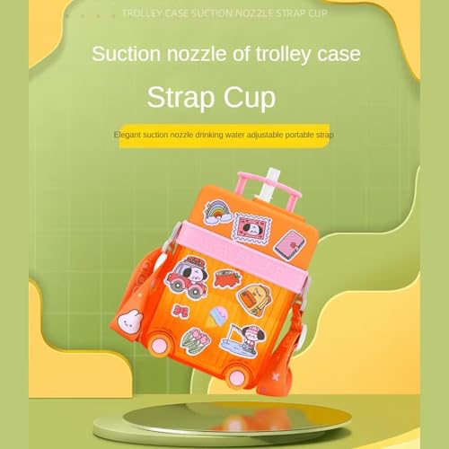TWISOO Kids Travel Water Bottle with Fun Suitcase Design – Portable, Leak-Proof Drinking Cup with Adjustable Strap, BPA-Free, Ideal for School, Travel, and Outdoor Activities (450ml) (Orange)