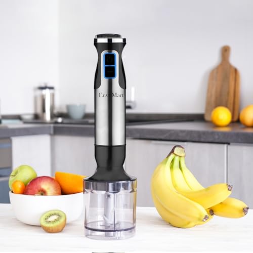 EnvoMart 800W 4-in-1 Hand Blender Set - 2-Speed Stick Mixer with Titanium Plated Stainless Steel Blade, 600ml Mixing Beaker and 860ml Food Chopper, and Whisk Attachment - Kitchen Mixer for Blending