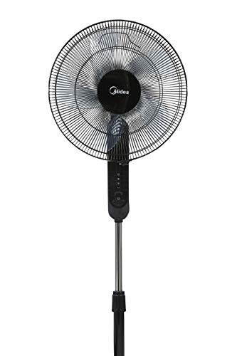 Midea Pedestal Stand Fan with Remote Control, 16 inch, 3D Oscillation Directions, 3 Speed Levels & Adjustable Height, 5 Leaf Blade with 7.5 Hours Timer, Best for Home & Office, Black, FS4015FR