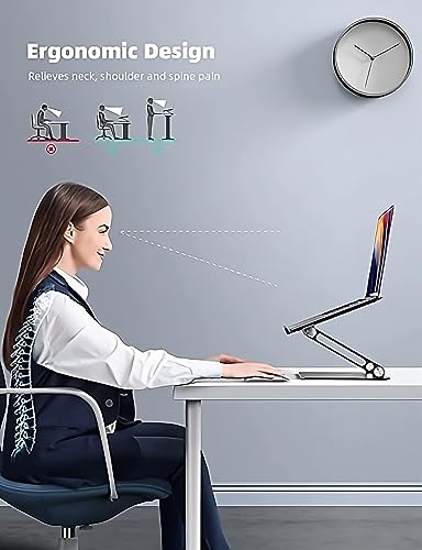 Gulf Tech® Laptop Stand (Z Stand, Black) With Cleaning Cloth - Ergonomic Portable Computer Stand - Adjustable Laptop Stand With Anti Slip Pads and Air Ventilation - Foldable Laptop Holder