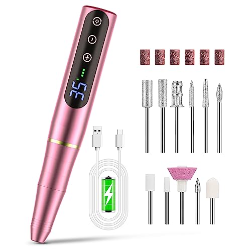 NAILGIRLS Rechargeable Cordless Nail Drill Machine, Portable Electric Nail Drill 35000RPM Professional Electric Nail File for Acrylic Gel Nails, Efile Manicure Pedicure Polishing,Pink