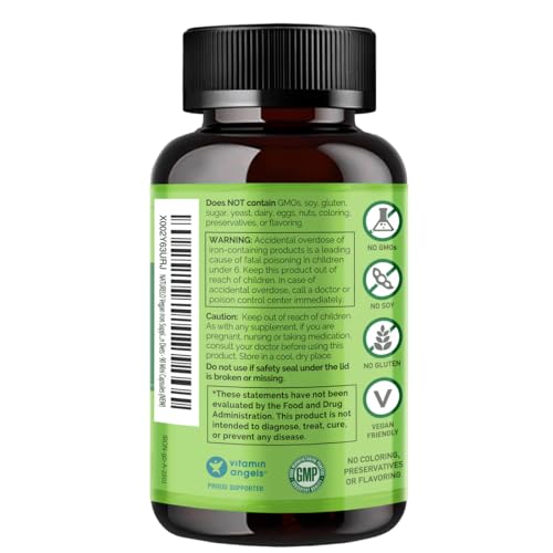NATURELO Vegan Iron Supplement with Vitamin C and Organic Whole Foods - Gentle Pills for Women & Men w/Iron Deficiency Including Pregnancy, Anemia Diets 90 Mini Capsules