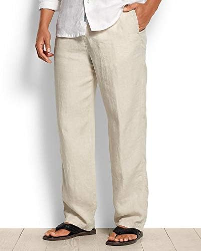 Linen Pants Mens Casual Pants Drastring Loose Fit Summer Pants Lightweight Casual Beach Pants for Men - Khaki
