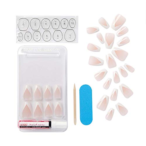 KISS Salon Acrylic French Manicure Kit - Silk Dress, Coffin Shape (Medium) – Press On Fake Nails Set with Mini File, Nail Glue, Manicure Stick Acrylic Nail Kit